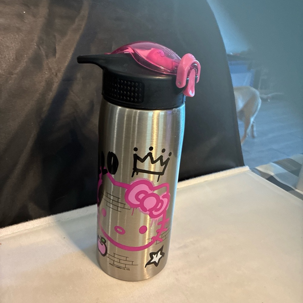 Hello Kitty Pink and Silver Tumbler with Decorative Design